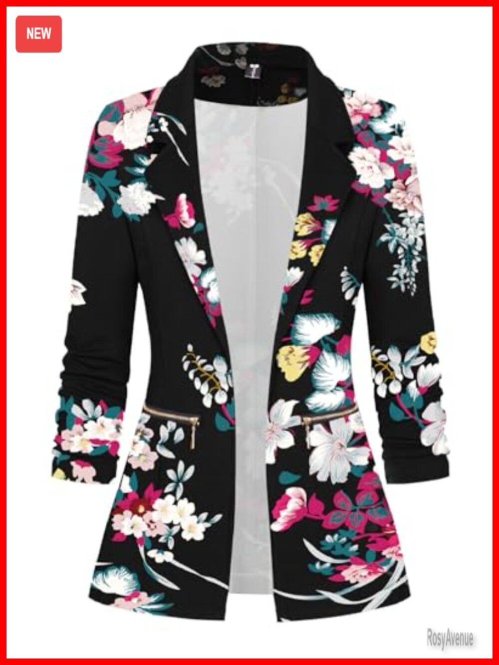 Women's Floral Stretch Blazer Long Sleeve Work Office Suit Jacket